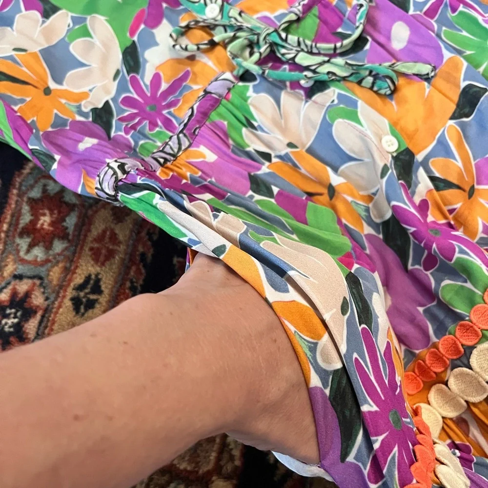 CeliaB Aneeta Dress purple floral midi trim vibrant button down shirt dress S - Picture 10 of 12